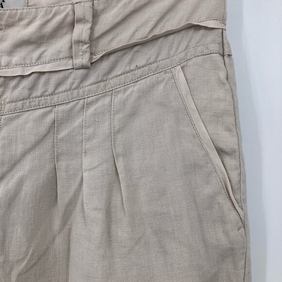 Noa Noa Cream Tan Khaki Lightweight Pleated Front Zip Button Linen Bermuda Short - Picture 4 of 8
